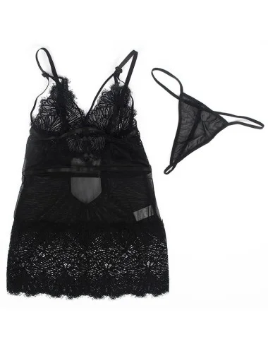 SUBBLIME - BABYDOLL CON SPALLINE REGOLABILI IN PIZZO NERO L/XL