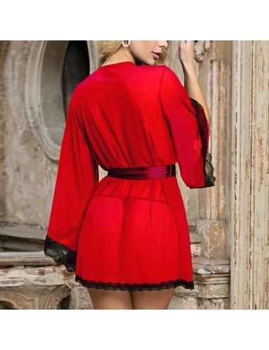 SUBBLIME - VESTAGLIA IN TESSUTO TRASPARENTE CON DETTAGLI IN PIZZO ROSSO S/M