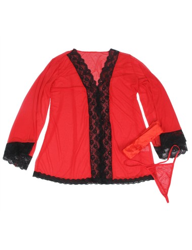 SUBBLIME - VESTAGLIA IN TESSUTO TRASPARENTE CON DETTAGLI IN PIZZO ROSSO L/XL