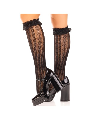 LEG AVENUE - CALZE AL GINOCCHIO CON VOLANT NERO