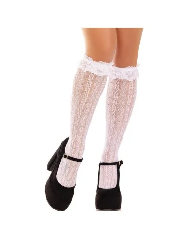 LEG AVENUE - CALZE AL GINOCCHIO CON VOLANT BIANCO