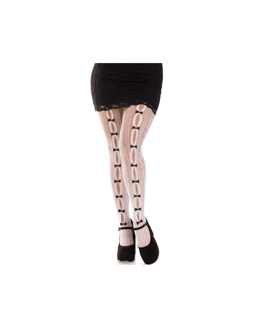 LEG AVENUE - CALZE CON APERTURE CUORE E FIOCCHI BIANCHI