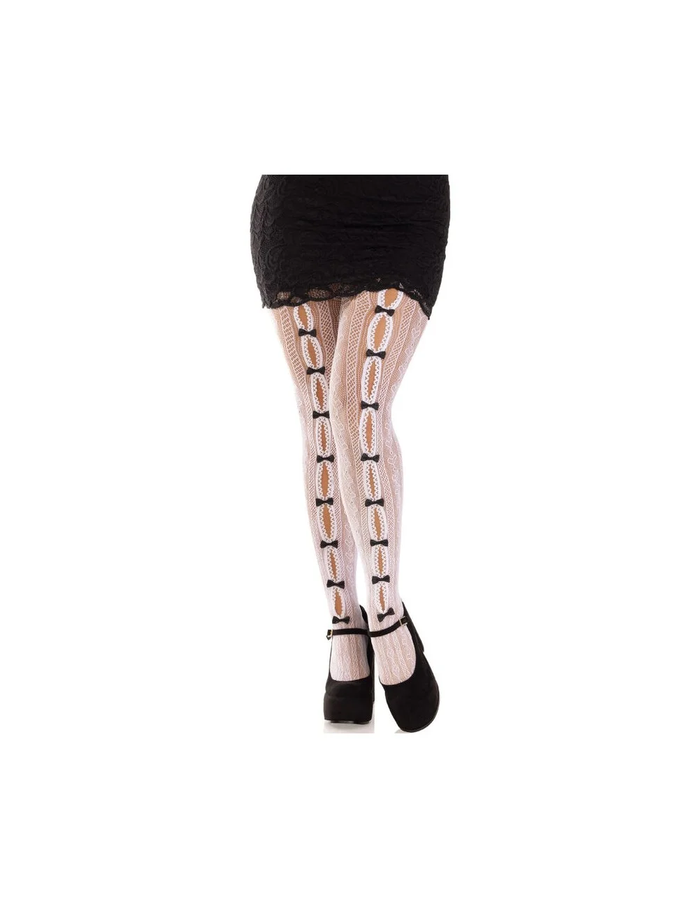 LEG AVENUE - CALZE CON APERTURE CUORE E FIOCCHI BIANCHI