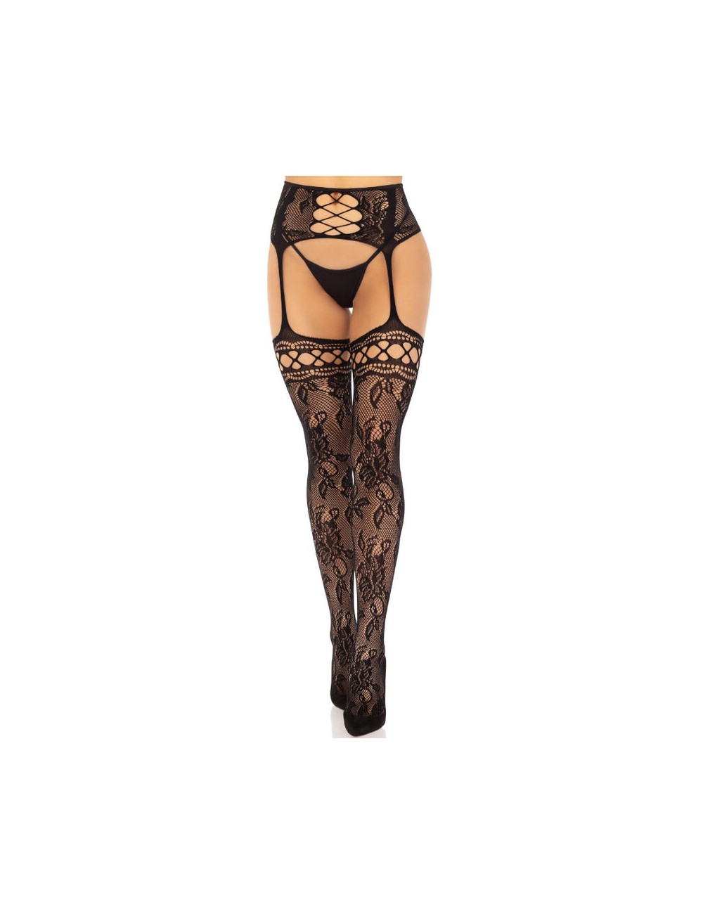 LEG AVENUE - CALZE REGGER IN PIZZO FLOREALE NERO LEG AVENUE - CALZE REGGER IN PIZZO FLOREALE NERO