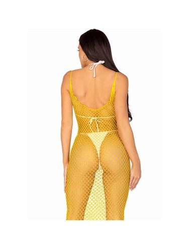 LEG AVENUE - ABITO LUNGO IN RETE GIALLO TAGLIA UNICA