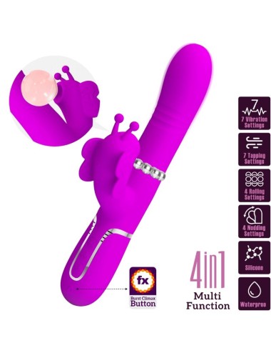 PRETTY LOVE - VIBRATORE MULTIFUNZIONE RABBIT 4 IN 1 FARFALLA FUCSIA