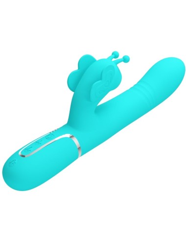 PRETTY LOVE - VIBRATORE MULTIFUNZIONE RABBIT 4 IN 1 FARFALLA VERDE ACQUA