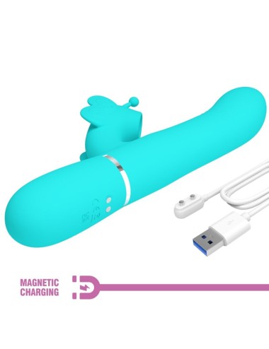 PRETTY LOVE - VIBRATORE MULTIFUNZIONE RABBIT 4 IN 1 FARFALLA VERDE ACQUA