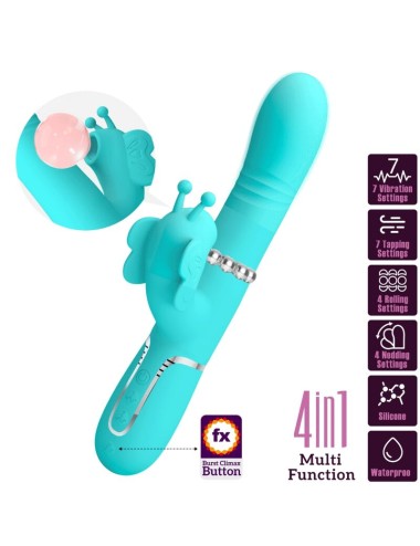 PRETTY LOVE - VIBRATORE MULTIFUNZIONE RABBIT 4 IN 1 FARFALLA VERDE ACQUA