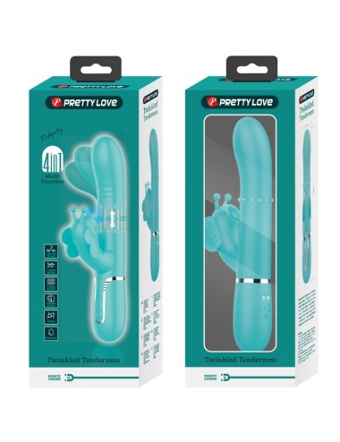 PRETTY LOVE - VIBRATORE MULTIFUNZIONE RABBIT 4 IN 1 FARFALLA VERDE ACQUA