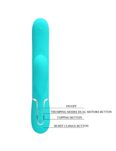 PRETTY LOVE - VIBRATORE MULTIFUNZIONE PERLITA 3 IN 1 G-SPOT VERDE ACQUA
