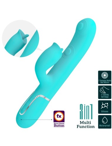 PRETTY LOVE - VIBRATORE CONIGLIO CON LECCATURA VERDE ACQUA
