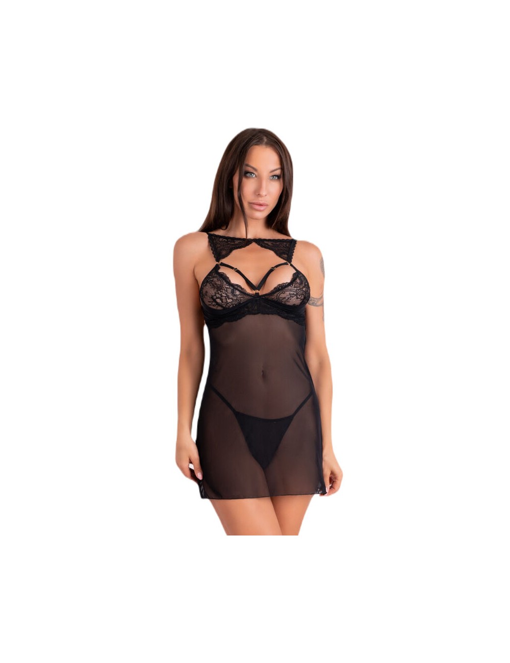 LIVCO CORSETTI FASHION - KROLINA LC 90734 CHEMISE + PERIZOMA NERO L/XL