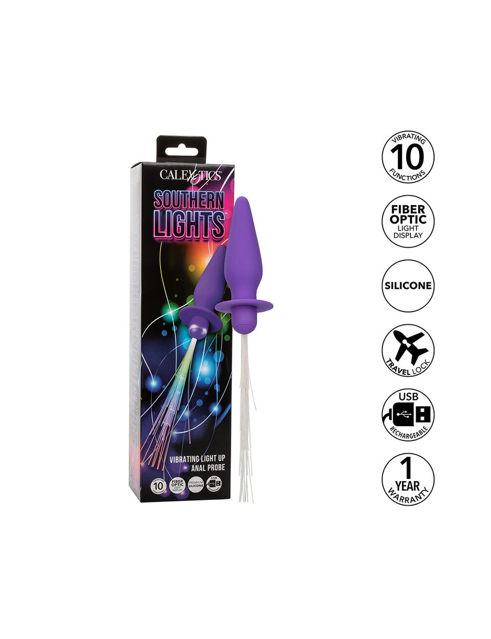 CALEXOTICS - SOUTHERN LIGHTS LIGHT UP PLUG ANALE 10 VIBRAZIONI SILICONE VIOLA