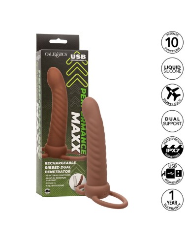 CALEXOTICS - MAXX RIBBED DUAL PENETRATOR 10 VIBRAZIONI MARRONE