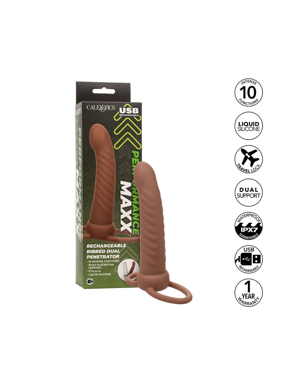 CALEXOTICS - MAXX RIBBED DUAL PENETRATOR 10 VIBRAZIONI MARRONE CALEXOTICS - MAXX RIBBED DUAL PENETRATOR 10 VIBRAZIONI MARRONE