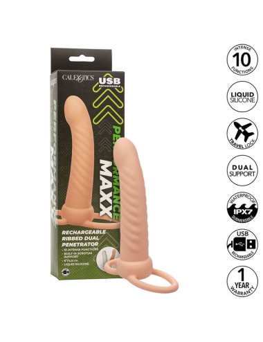 CALEXOTICS - MAXX RIBBED DUAL PENETRATOR 10 VIBRAZIONI CARNE