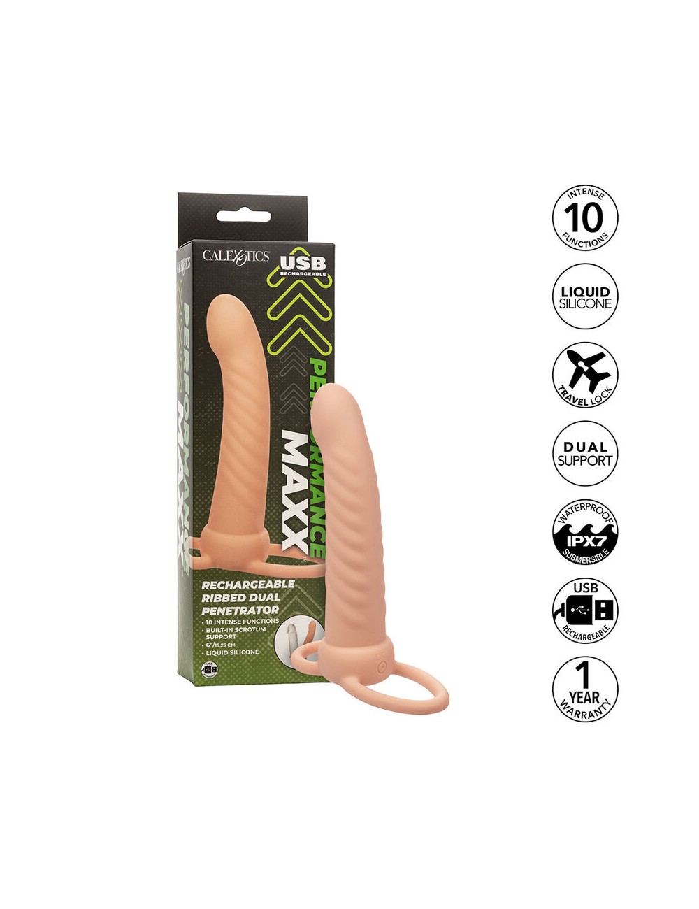 CALEXOTICS - MAXX RIBBED DUAL PENETRATOR 10 VIBRAZIONI CARNE