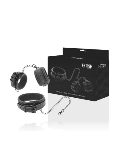 FETISH SUBMISSIVE - COLLANA E MANETTE IN PELLE VEGANA CON FODERA IN NOPRENE