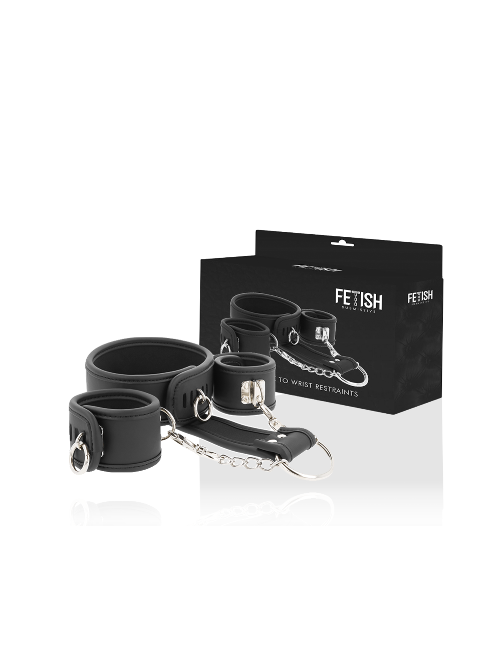 FETISH SUBMISSIVE - COLLANA E MANETTE IN PELLE VEGANA CON FODERA IN NOPRENE