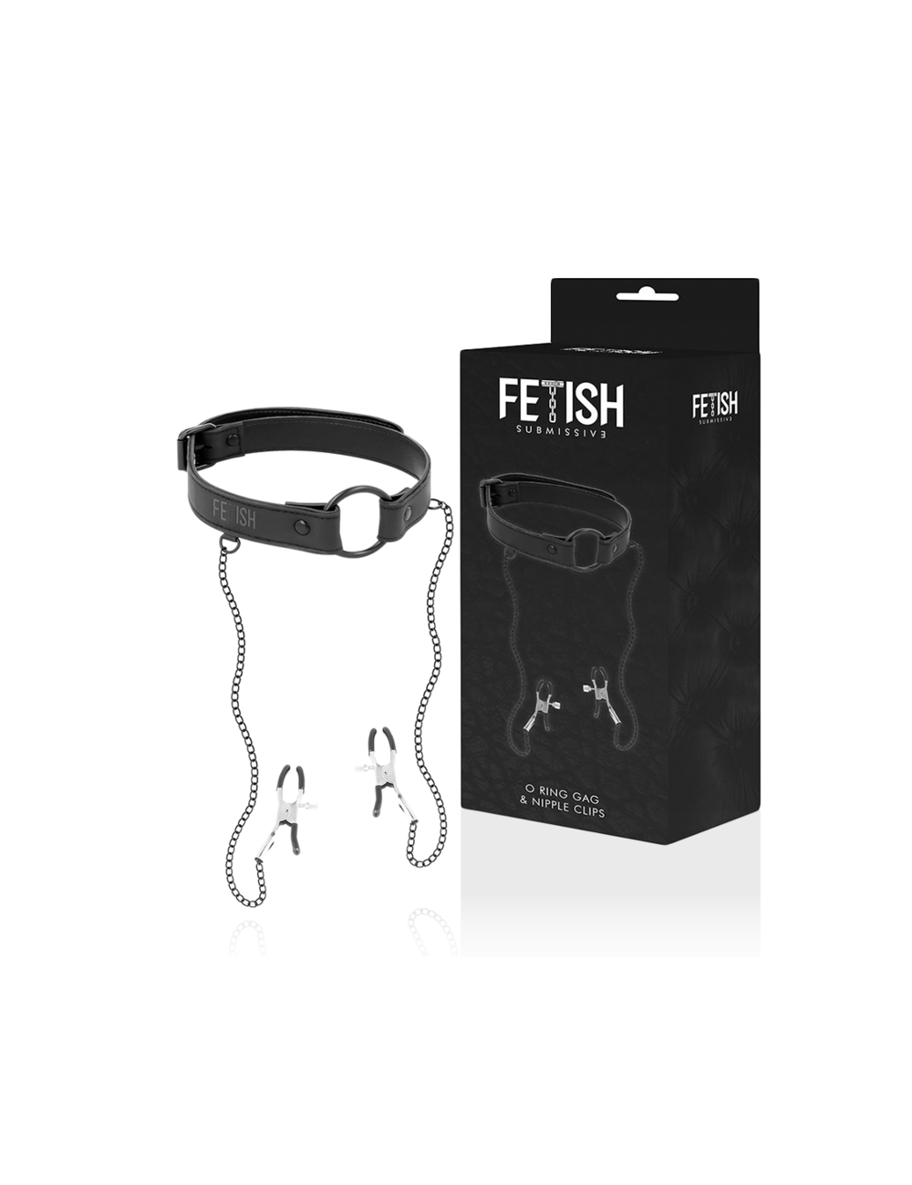 FETISH SUBMISSIVE - ANELLO GAG CON MORSETTI PER CAPEZZOLI
