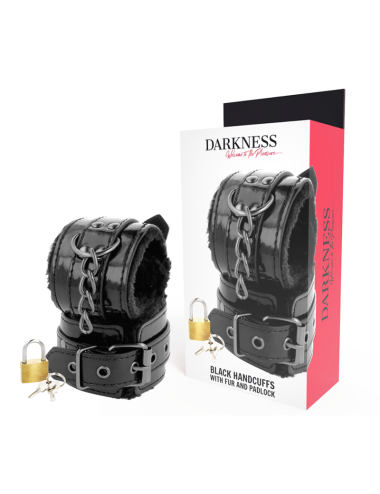 DARKNESS - MANETTE NERE REGOLABILI IN PELLE CON LUCCHETTO