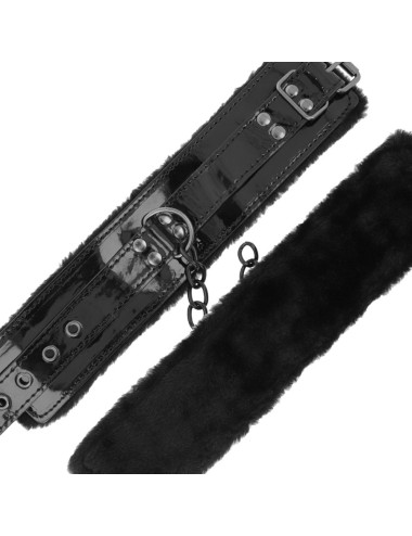 DARKNESS - MANETTE ALLA CAVIGLIA REGOLABILI IN PELLE NERA CON LUCCHETTO