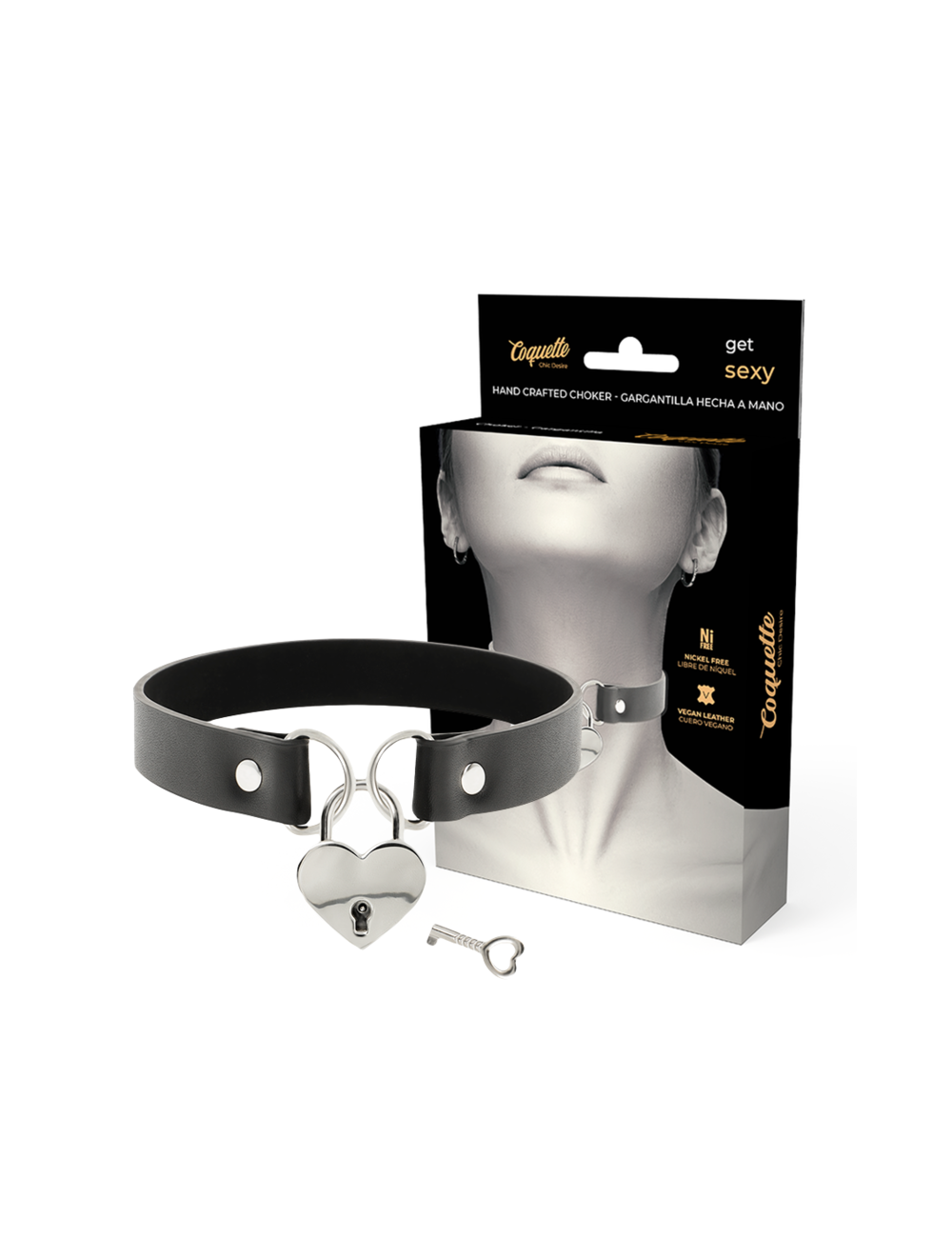 COQUETTE CHIC DESIRE - COLLANA IN PELLE VEGANA CON ACCESSORIO CUORE CON CHIAVE COQUETTE CHIC DESIRE - COLLANA IN PELLE VEGANA CON ACCESSORIO CUORE CON CHIAVE