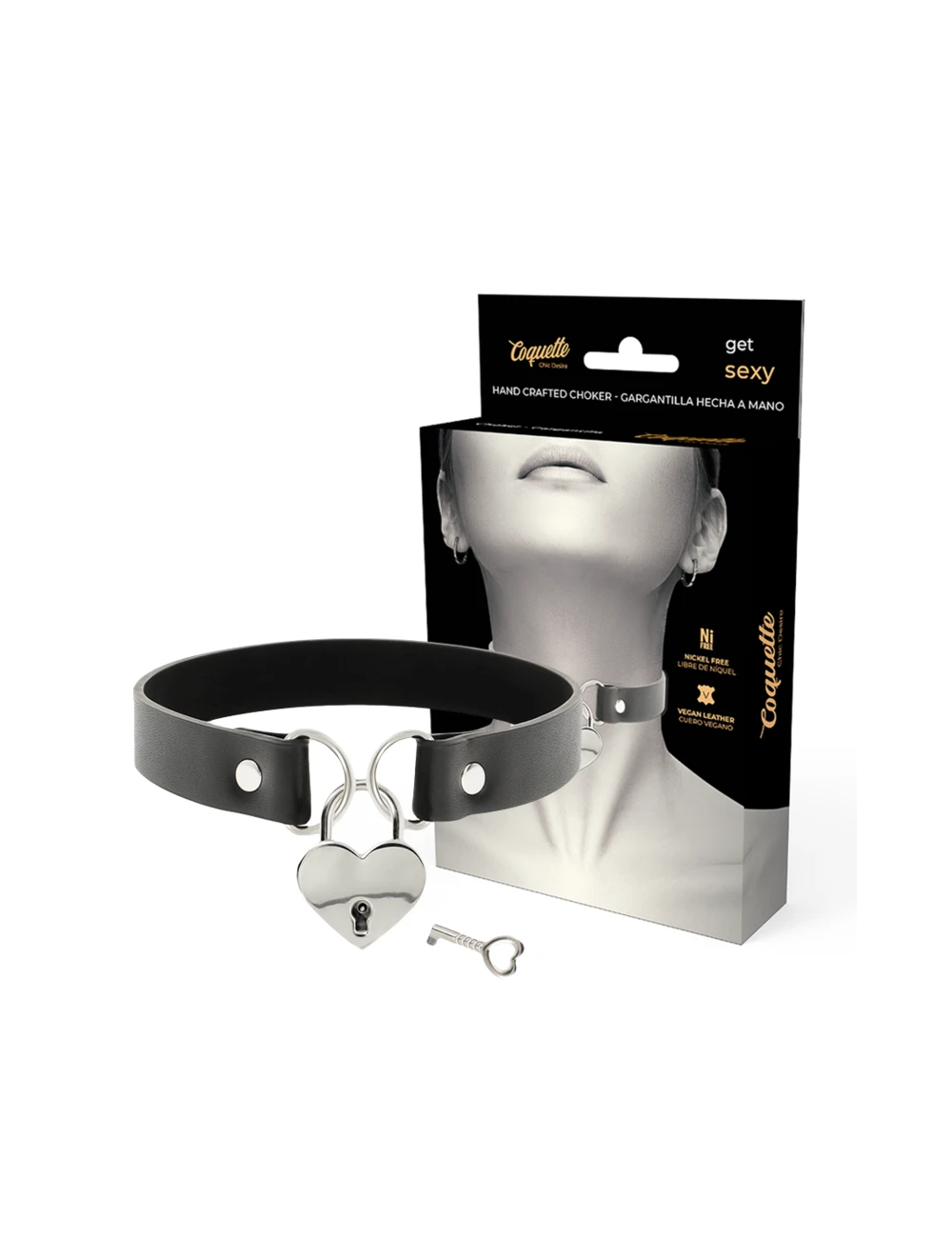 COQUETTE CHIC DESIRE - COLLANA IN PELLE VEGANA CON ACCESSORIO CUORE CON CHIAVE COQUETTE CHIC DESIRE - COLLANA IN PELLE VEGANA CON ACCESSORIO CUORE CON CHIAVE