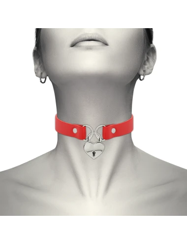 COQUETTE CHIC DESIRE - COLLANA IN PELLE VEGANA ROSSA CON ACCESSORIO CUORE CON CHIAVE