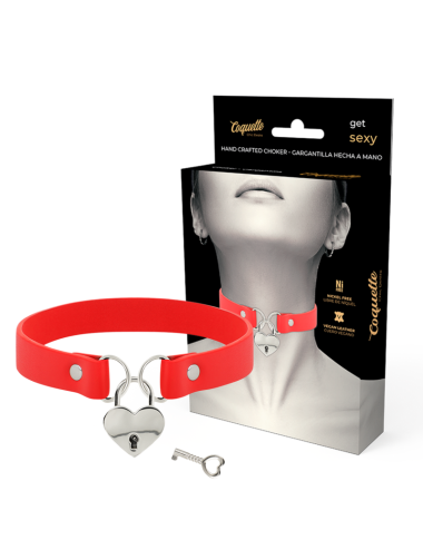 COQUETTE CHIC DESIRE - COLLANA IN PELLE VEGANA ROSSA CON ACCESSORIO CUORE CON CHIAVE
