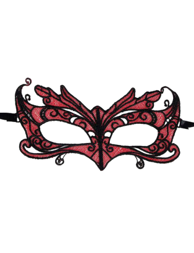 QUEEN LINGERIE - MASCHERA IN PIZZO CON DETTAGLI ROSSI