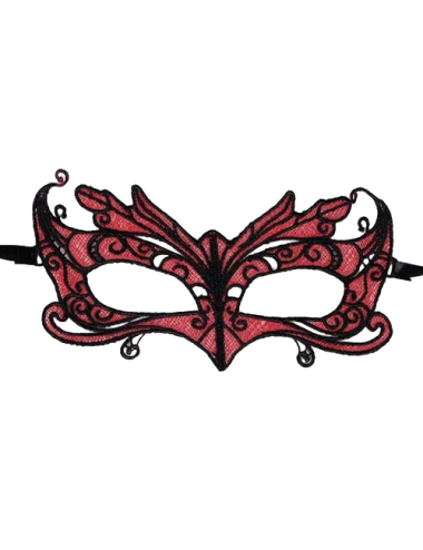 QUEEN LINGERIE - MASCHERA IN PIZZO CON DETTAGLI ROSSI