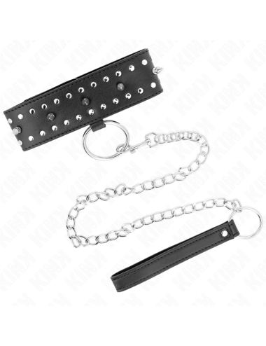 KINK - COLLANA CON GUINZAGLIO 65 CM CON BORCHIE IN ARGENTO MODELLO 1 REGOLABILE 36-43 CM X 5 CM