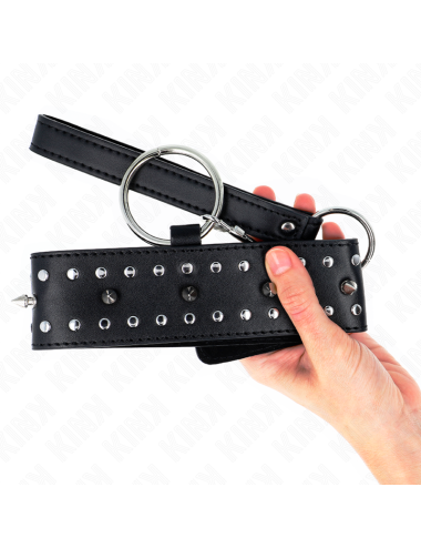 KINK - COLLANA CON GUINZAGLIO 65 CM CON BORCHIE IN ARGENTO MODELLO 1 REGOLABILE 36-43 CM X 5 CM