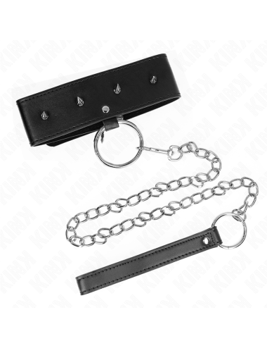 KINK - COLLANA 65 CM CON GUINZAGLIO CON BORCHIE ARGENTO MODELLO 2 REGOLABILE 36-43 CM X 5 CM