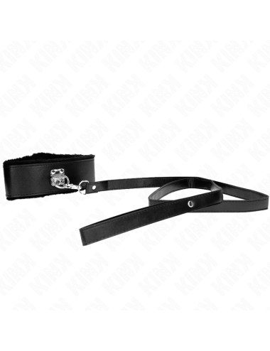 KINK - COLLANA CON GUINZAGLIO 116 CM CON BORCHIE IN ARGENTO MODELLO 4 NERO REGOLABILE 40-48 CM X 6 CM