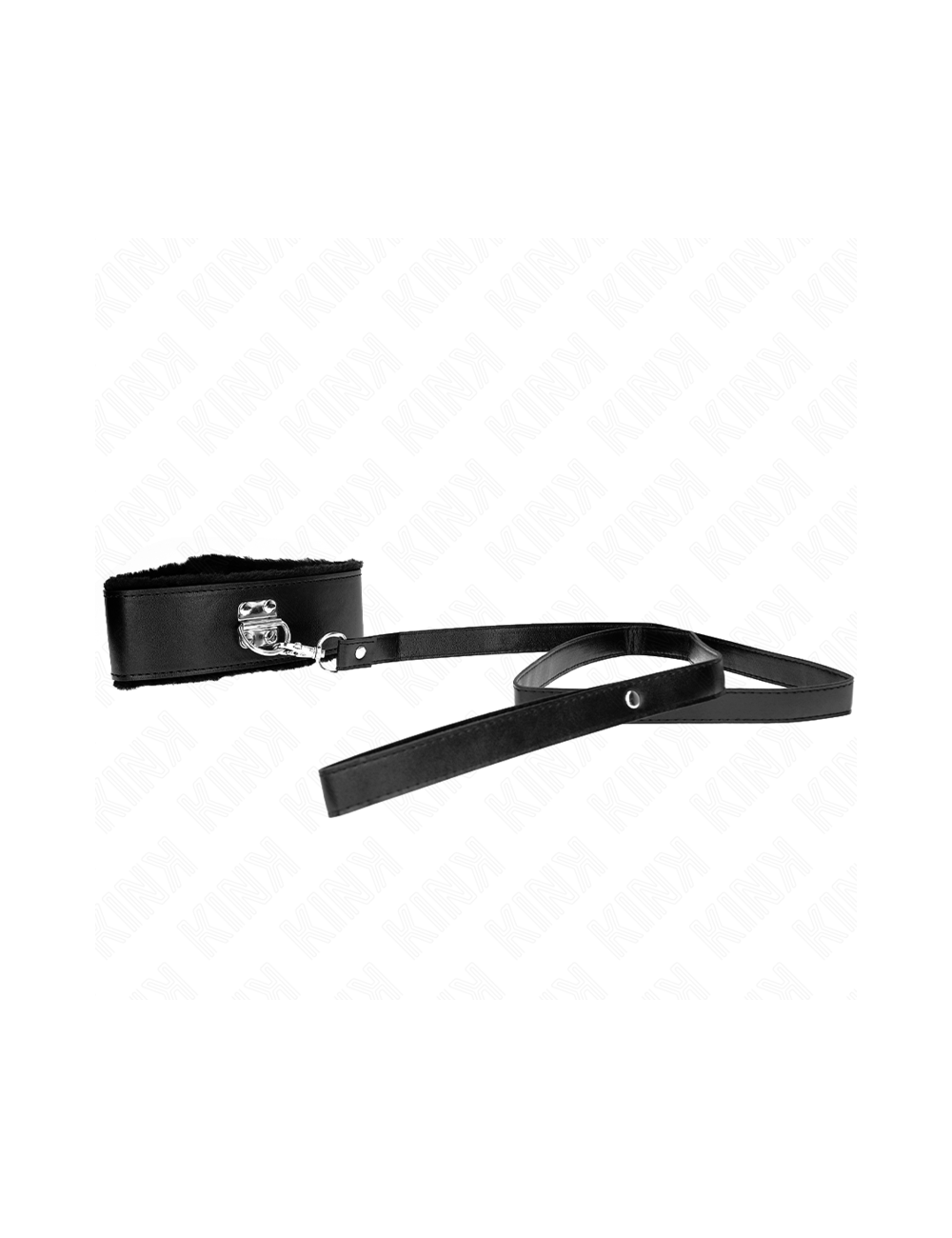 KINK - COLLANA CON GUINZAGLIO 116 CM CON BORCHIE IN ARGENTO MODELLO 4 NERO REGOLABILE 40-48 CM X 6 CM