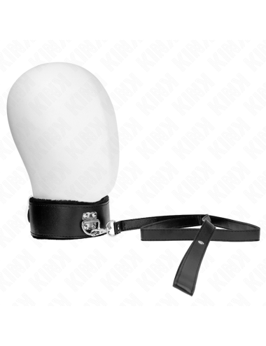 KINK - COLLANA CON GUINZAGLIO 116 CM CON BORCHIE IN ARGENTO MODELLO 4 NERO REGOLABILE 40-48 CM X 6 CM