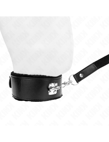 KINK - COLLANA CON GUINZAGLIO 116 CM CON BORCHIE IN ARGENTO MODELLO 4 NERO REGOLABILE 40-48 CM X 6 CM