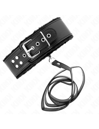 KINK - COLLANA CON GUINZAGLIO 116 CM CON BORCHIE IN ARGENTO MODELLO 4 NERO REGOLABILE 40-48 CM X 6 CM