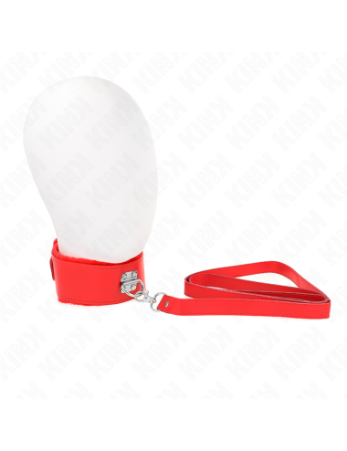 KINK - COLLANA CON GUINZAGLIO 116 CM CON BORCHIE IN ARGENTO MODELLO 4 ROSSO REGOLABILE 40-48 CM X 6 CM