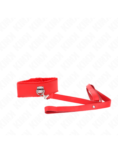 KINK - COLLANA CON GUINZAGLIO 116 CM CON BORCHIE IN ARGENTO MODELLO 4 ROSSO REGOLABILE 40-48 CM X 6 CM