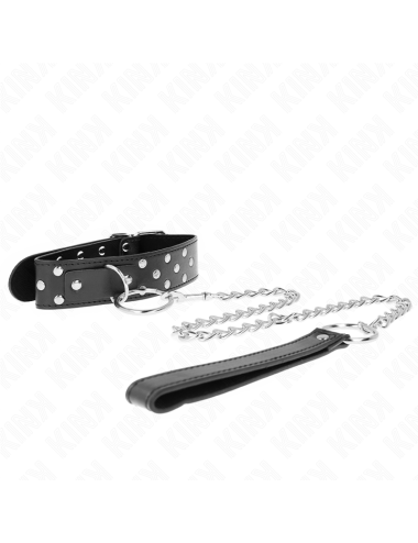 KINK - COLLANA CON CINTURINO AD ANELLO RIVETTO CON CINTURA 65 CM NERO REGOLABILE 36-50 CM X 3