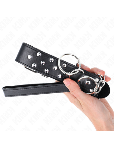 KINK - COLLANA CON CINTURINO AD ANELLO RIVETTO CON CINTURA 65 CM NERO REGOLABILE 36-50 CM X 3,8 CM