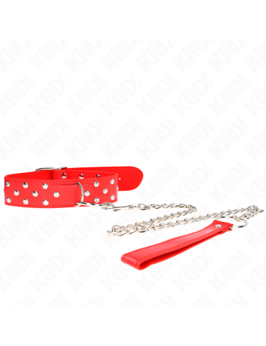 KINK - COLLANA CON CINTURINO AD ANELLO RIVETTO CON CINTURA 65 CM ROSSO REGOLABILE 36-50 CM X 3