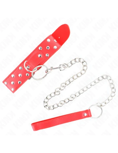 KINK - COLLANA CON CINTURINO AD ANELLO RIVETTO CON CINTURA 65 CM ROSSO REGOLABILE 36-50 CM X 3,8 CM