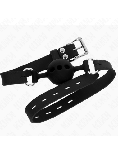 KINK - BAVAGLIO IN SILICONE INTERO 55 x 2 CM CON SFERA DA 4 CM MISURA S NERO REGOLABILE 35-51 CM