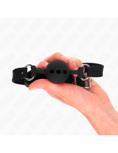 KINK - BAVAGLIO IN SILICONE INTERO 55 x 2 CM CON SFERA DA 4 CM MISURA S NERO REGOLABILE 35-51 CM