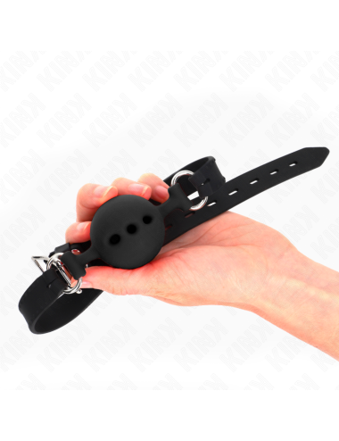 KINK - BAVAGLIO IN SILICONE INTERO 55 x 2 CM CON SFERA DA 5 CM MISURA L NERO REGOLABILE 35-51 CM